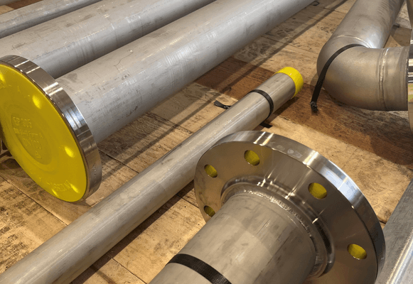 Image of stainless steel pipe with flanged ends