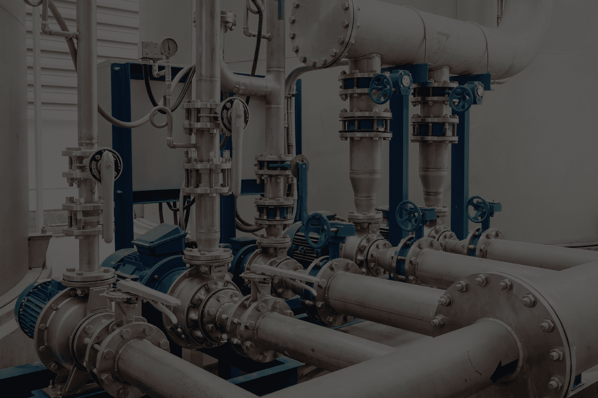 industrial piping system with numerous valves